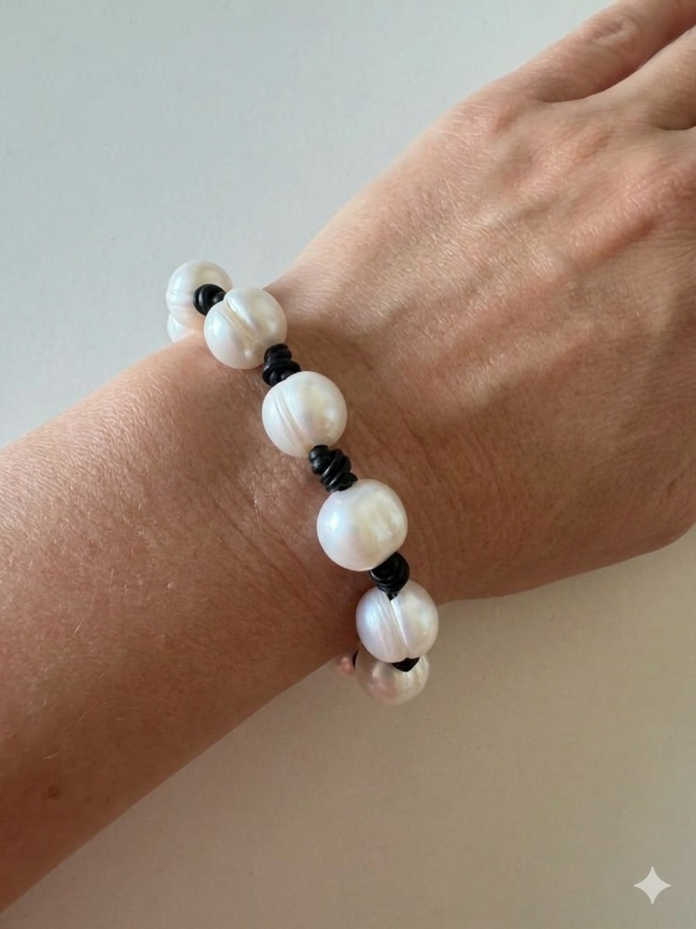 Sundance Freshwater Pearl and Black Leather Knotted Statement Bracelet NEW